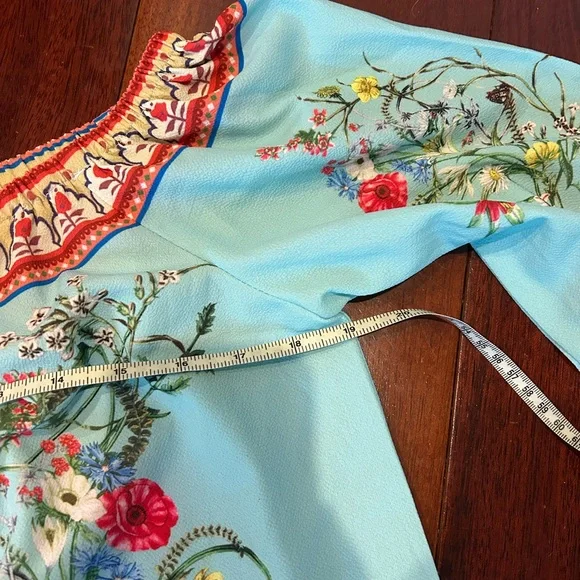 Umgee Floral Boho Blouse Off the Shoulder Small Mixed Print Womens Gypsy Top - Picture 6 of 9